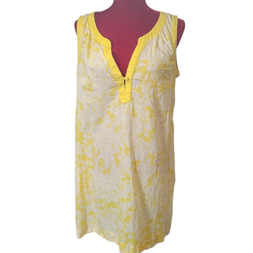 H&M Yellow Wht Floral 100% Cotton Lightweight Sleeveless Shift Dress‎ Sz 14
C731